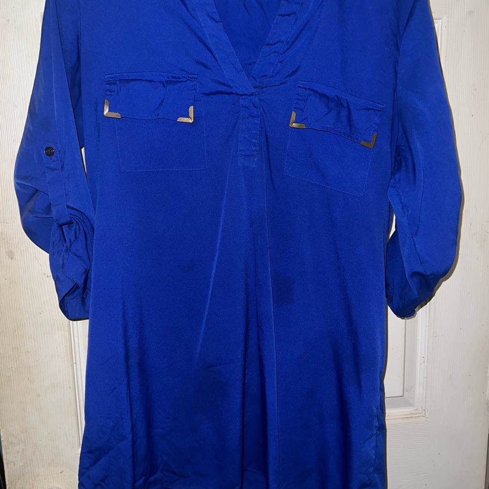 Vibrant Blue Blouse with Rolled Sleeves
